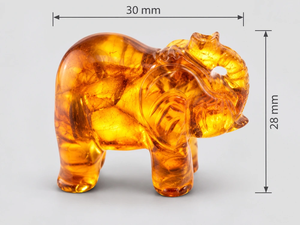 Amber 30x28mm Elephant Carving