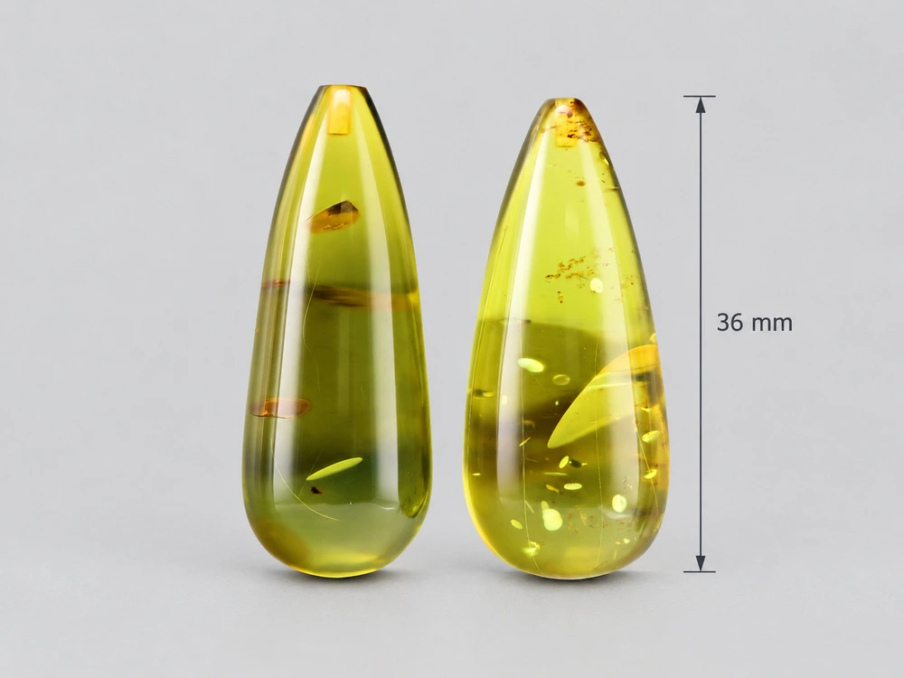 Green Amber 36x14mm Drop Pair