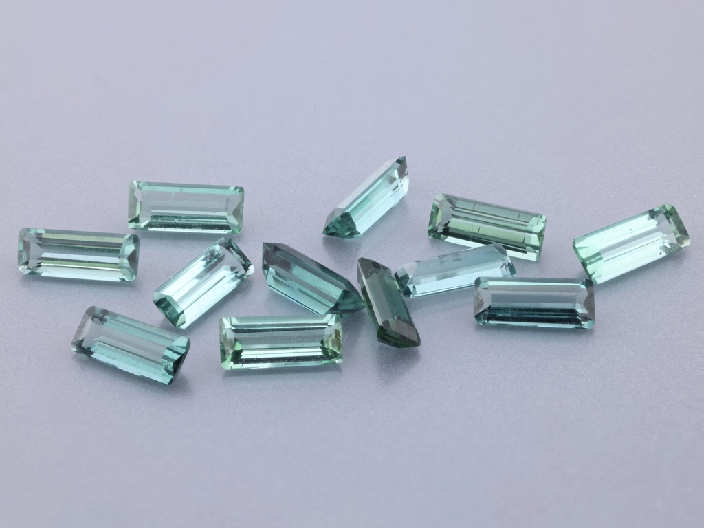 Blue Green Tourmaline 5x2mm +/- Baguette Light