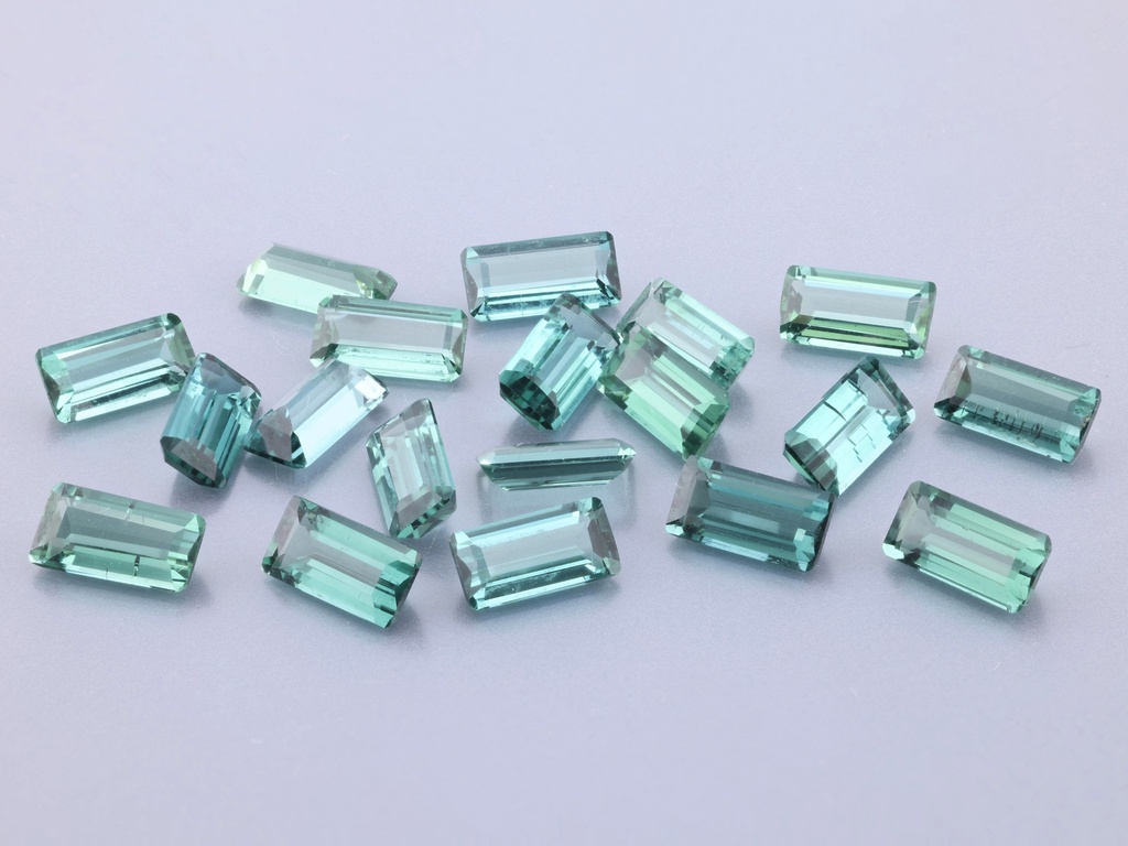 Blue Green Tourmaline 6x3mm Baguette Light