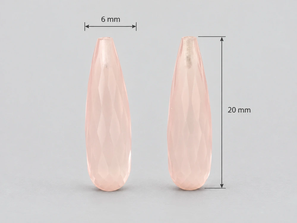 [QRDL2006P] Rose Quartz 20x6mm Briolette Pair
