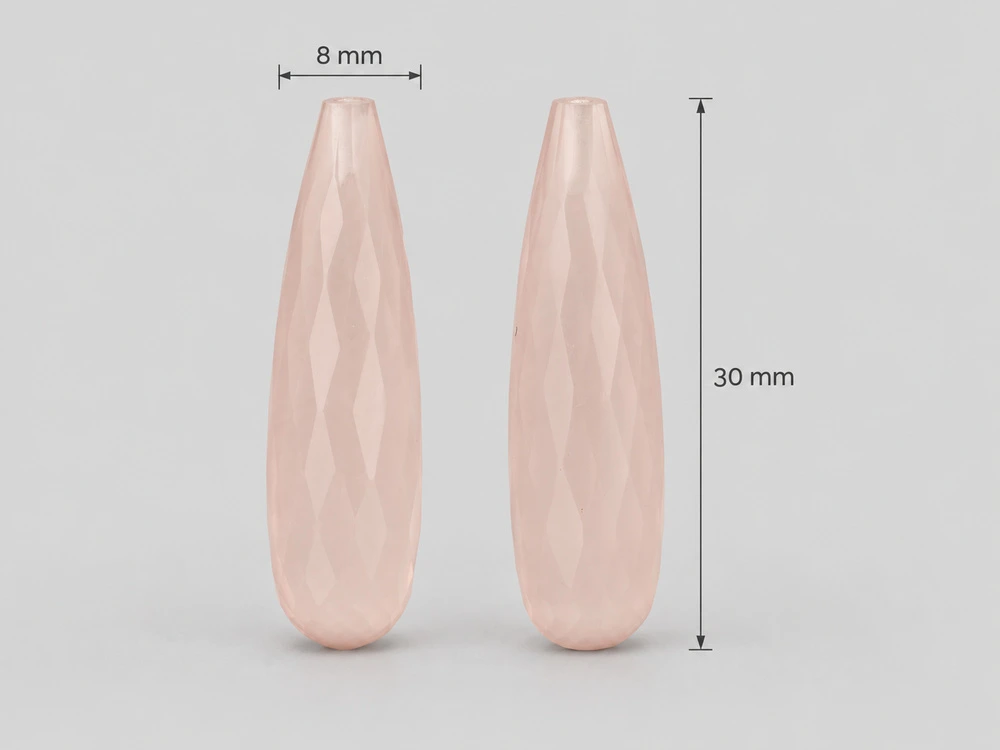 [QRDL3008P] Rose Quartz 30x8mm Briolette Pair
