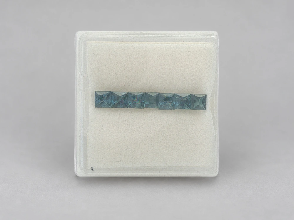 Australian Sapphire 3-3.3mm +/- Princess Cut Teal Blue Set of 7
