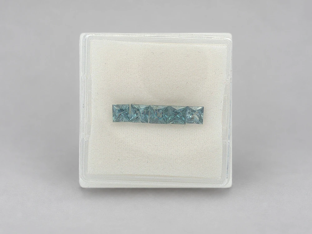 Australian Sapphire 3.2-3.4mm +/- Princess Cut Teal Blue Set of 5