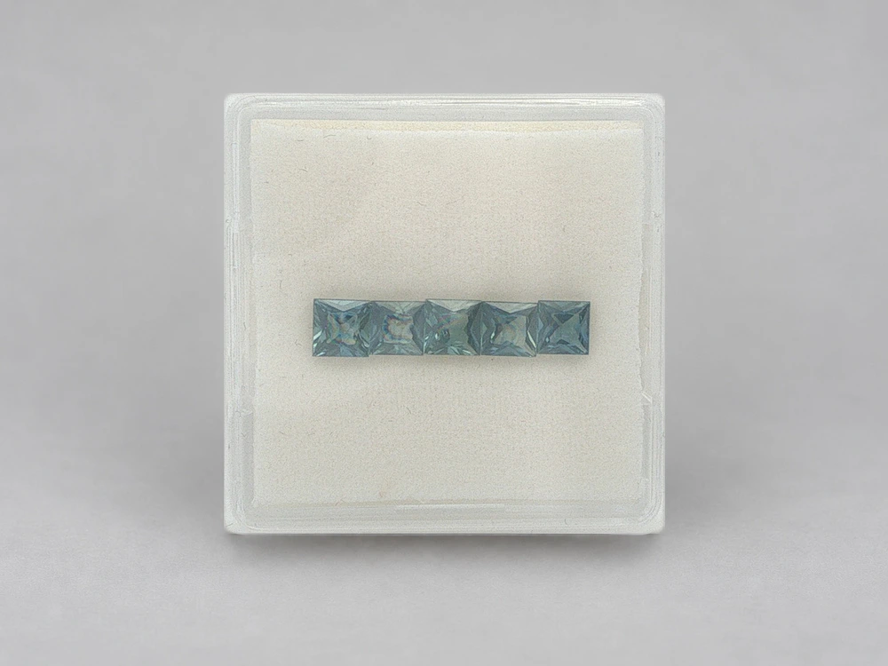 Australian Sapphire 3.4-3.6mm +/- Princess Cut Teal Blue Set of 5